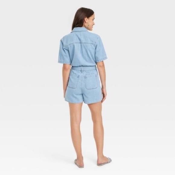 Women's Short Sleeve Romper - Universal Thread™ Light Wash - Picture 2 of 7